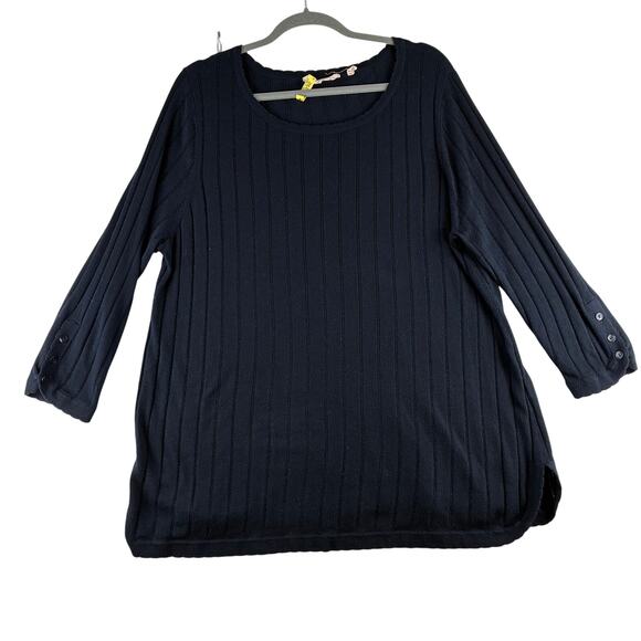 Soft Surrounding Sweater XL Ribbed Knit Scalloped Cashmere Blend Pullover Black - Picture 1 of 14